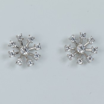 Sterling Silver/CZ Starburst Stud Earring